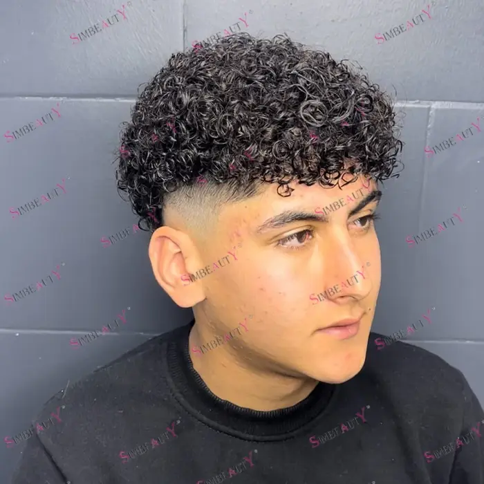 Prothèse capillaire homme Afro en cheveux naturels, bouclés Jerry 12mm, base fine mono, toupet pour 