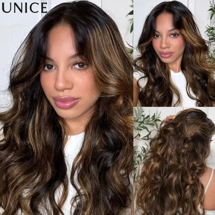 UNice Ombre Brown Highlights Body Wave 4x4 Lace Closure 1PC 100% Cheveux Humains Closure Free Part