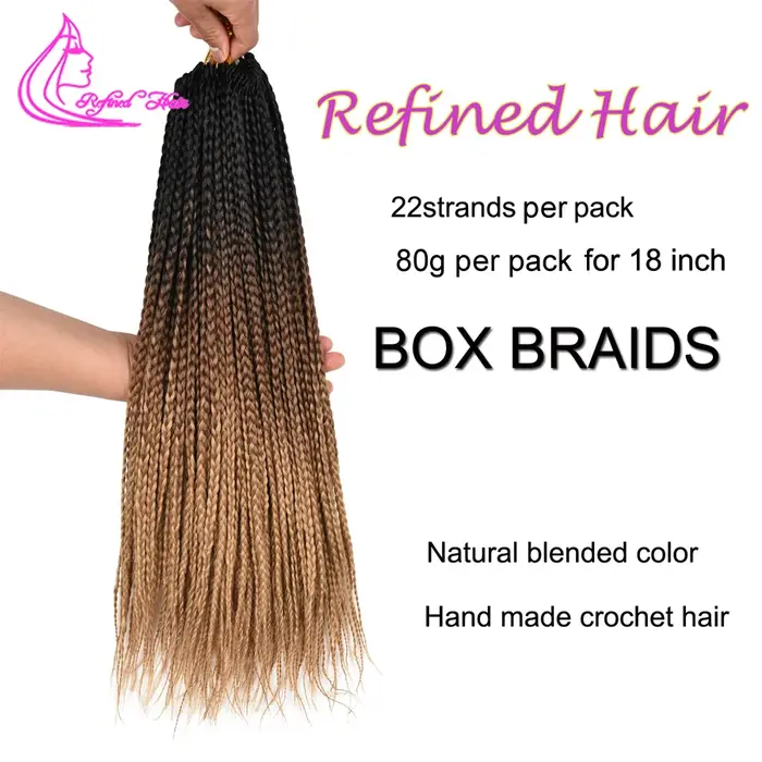 Boîte synthétique tresses 18 24 pouces de Long Ombre Crochet tressage Extensions de cheveux noir brun