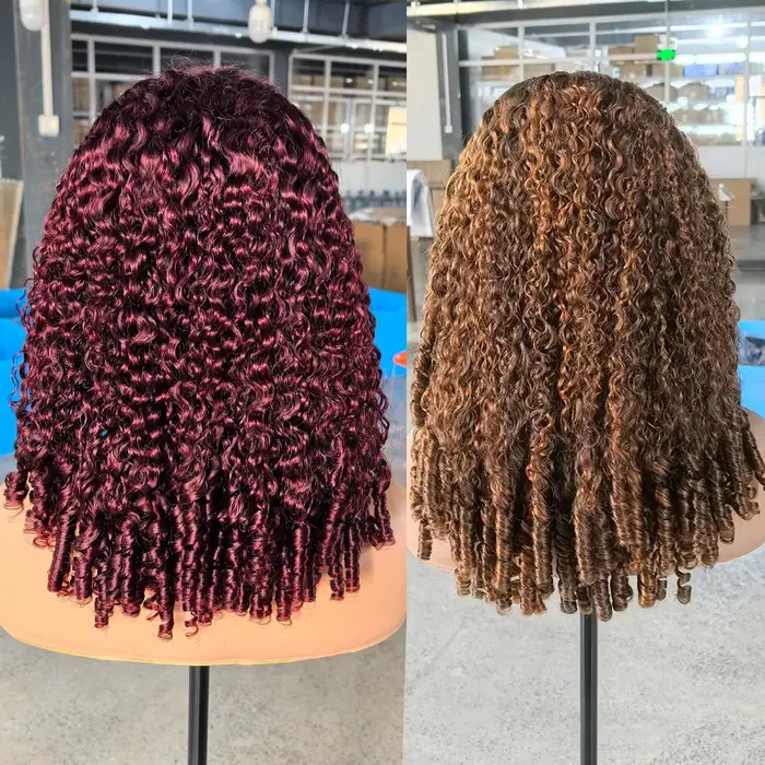 Perruque de cheveux humains bouclés birmans 100%, avec extrémités bouclées en spirale, 5x5, sans col