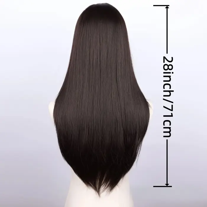 Perruque synthétique lisse noire naturelle de 28 pouces