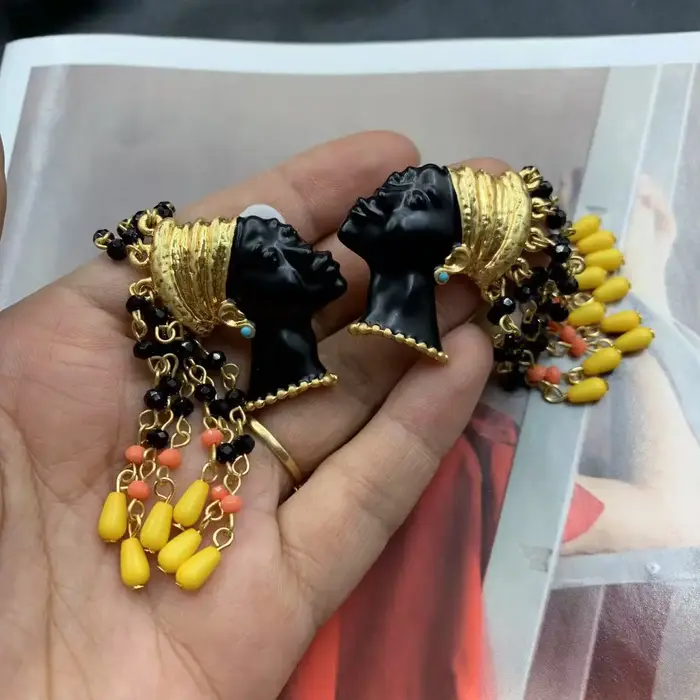 Boucles d'oreilles à pampilles exagérées Vintage, Clips d'oreille personnalisés bohème en émail artisanal
