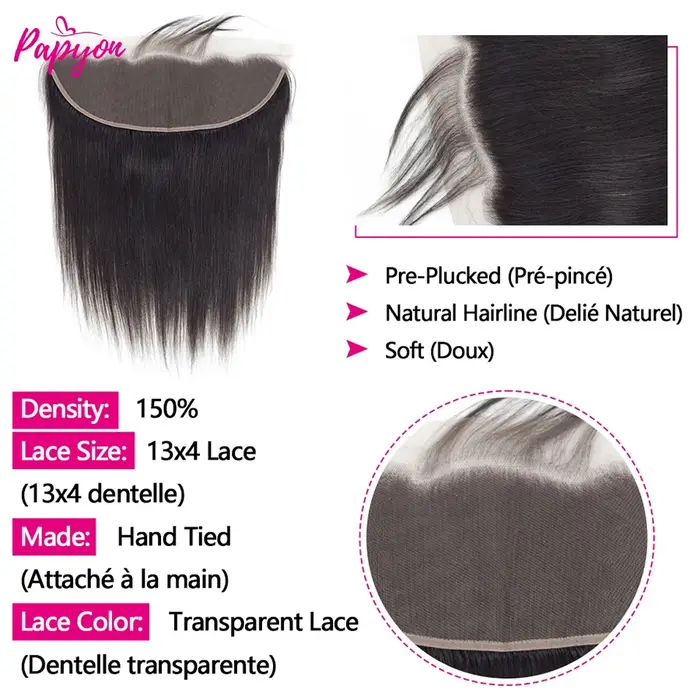 38 40 42Inch Straight Human Hair Bundles with 13x6 Frontal Tissage Humains Lisse Lot Avec 13X4 Closu