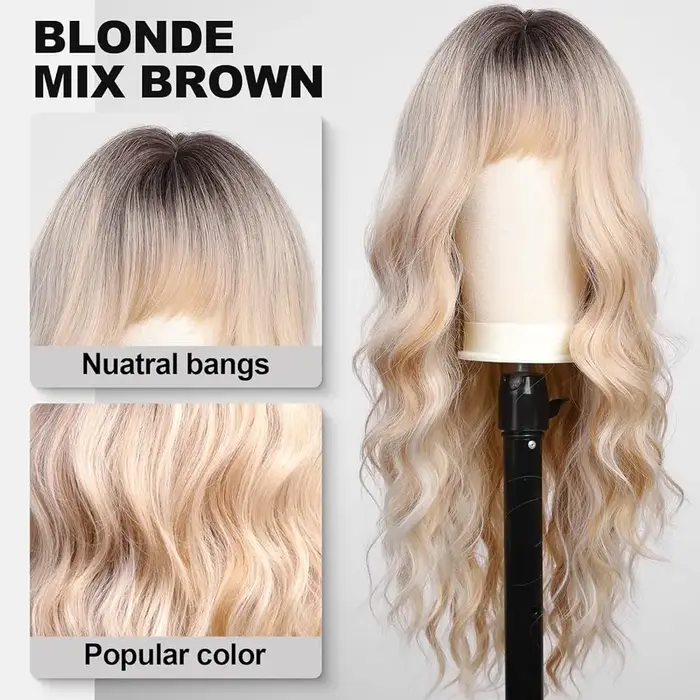 Perruques synthétiques longues blondes ombrées brunes
