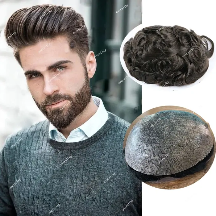 Perruque toupet de cheveux humains pour hommes, ligne de cheveux naturelle, marron, blond, noir, mic