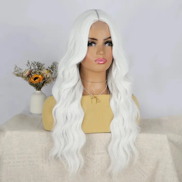 Perruque synthétique blanche pour femmes, perruques longues bouclées et ondulées, perruques mignonne