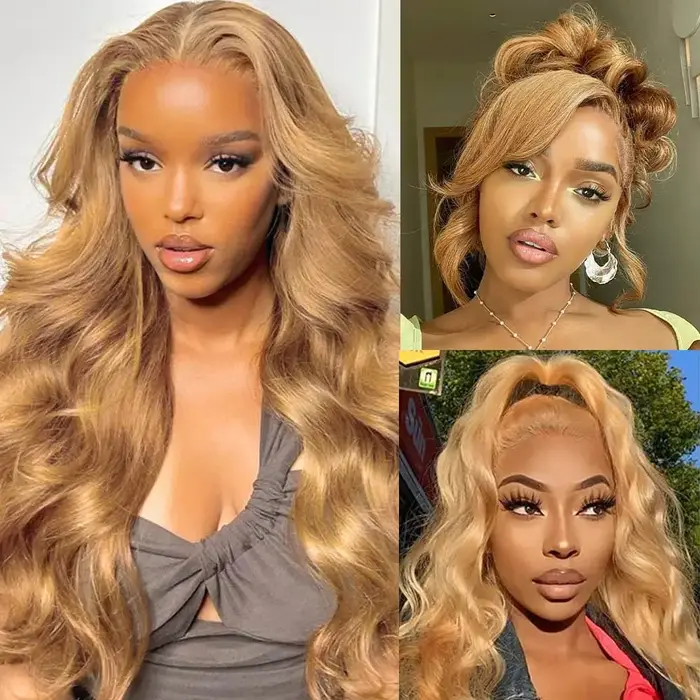 Perruque Lace Front HD 28 pouces en cheveux humains blond miel 13x4, densité 180%, couleur blond mie