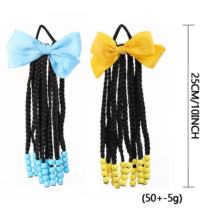 Extensions de cheveux tressées pour enfants avec perles et nœuds