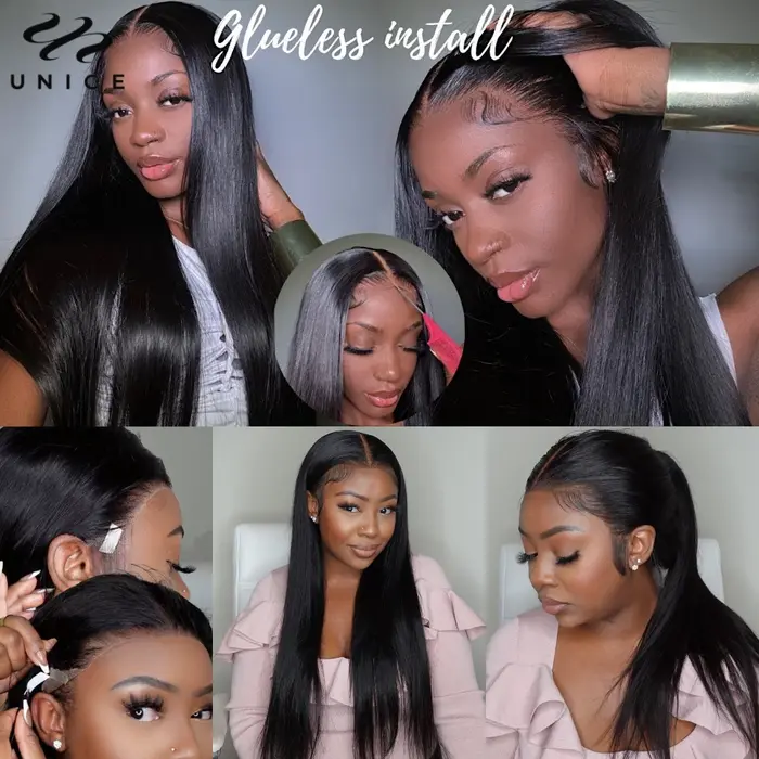 Unice Hair – perruque Lace Frontal Wig naturelle lisse, 13x4, avec cordon de serrage, pre-plucked, p