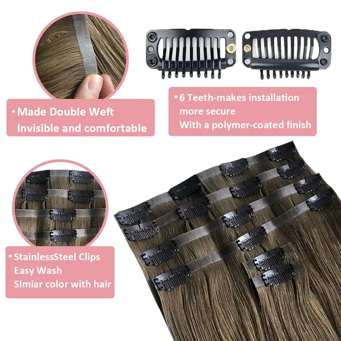 Ali Queen cheveux brésilien pince droite en PU Extensions