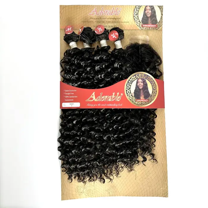 Adorables lots de cheveux afro bouclés crépus de 24 pouces avec closure