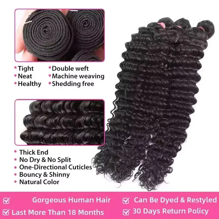 Extensions de cheveux humains brésiliens naturels Deep Wave