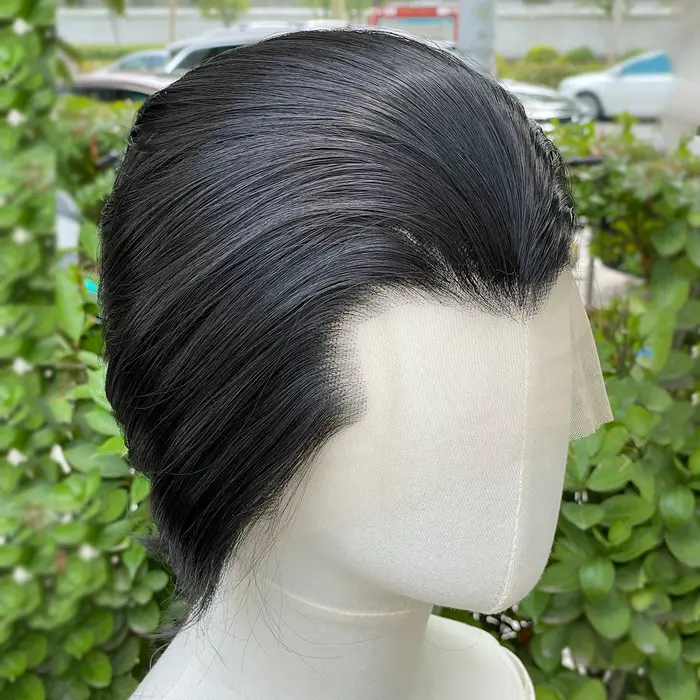 Perruque Lace Front Wig synthétique noire de jais de veuve pour hommes, perruque de Cosplay courte c