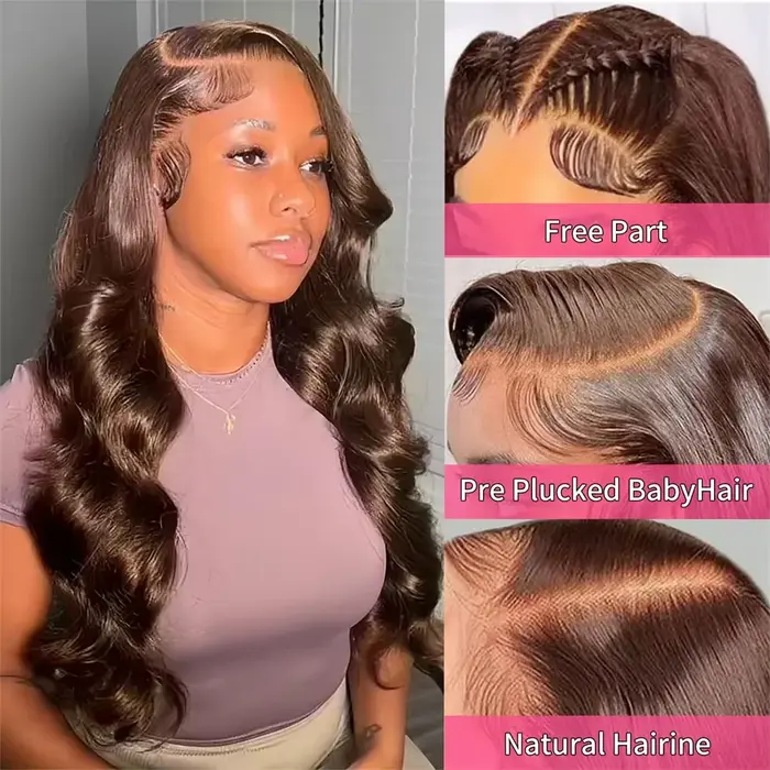 Perruque Lace Frontale Body Wave Chocolat Brun Cheveux Humains 13x6 HD Transparente 30 Pouces Pré-ép