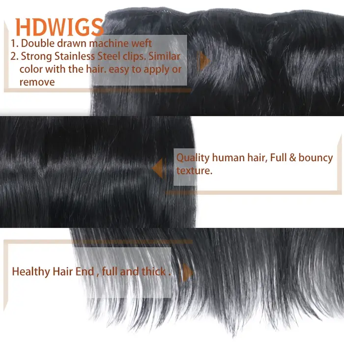 Clip en une seule pièce droite 10 pouces avec 5clips Extension de cheveux humains brésilien Remy postiche pince dans les Extensions de cheveux naturel