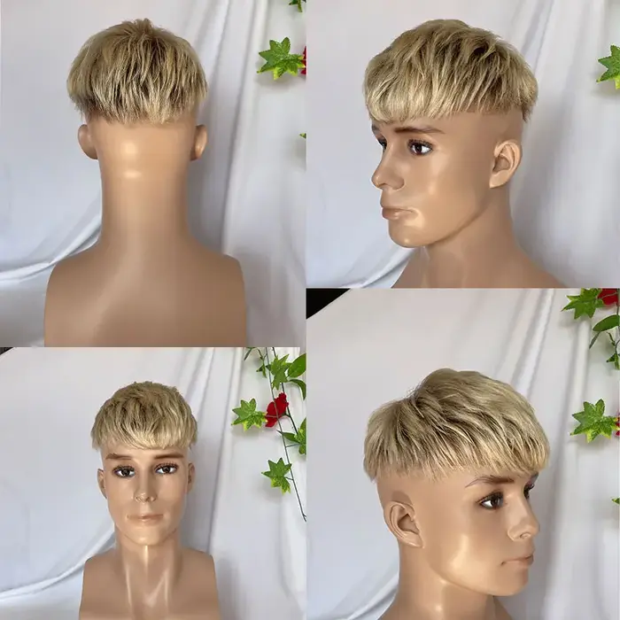 Perruque Courte pour Homme 3 Pouces, Cheveux Humains, Toupet en Dentelle Suisse, Prothèse Capillaire