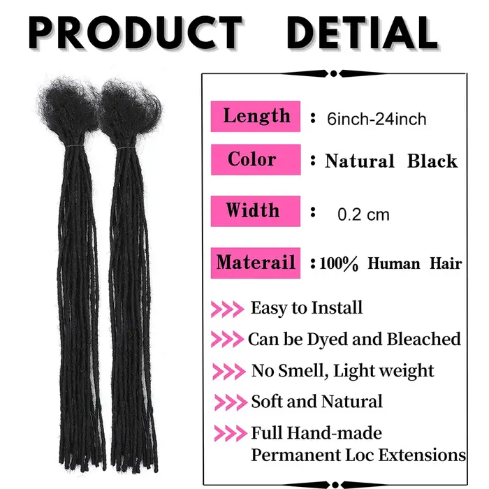Extension Loc cheveux humains Locs 0.2 Cm d'épaisseur 14 pouces 30 brins