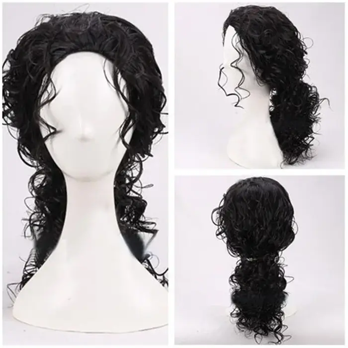 Perruque noire Michael Jackson 2026 pour cosplay, perruque mi-longue bouclée noire pour jeu de rôle 