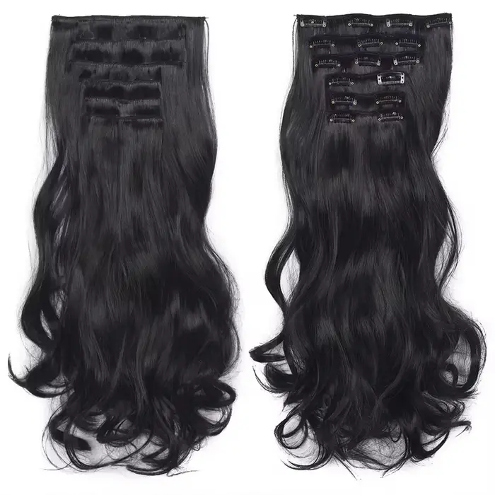Extensions de Cheveux Synthétiques Bouclés à Clips, Postiches Ondulés à Double Trame, Tête Complète,