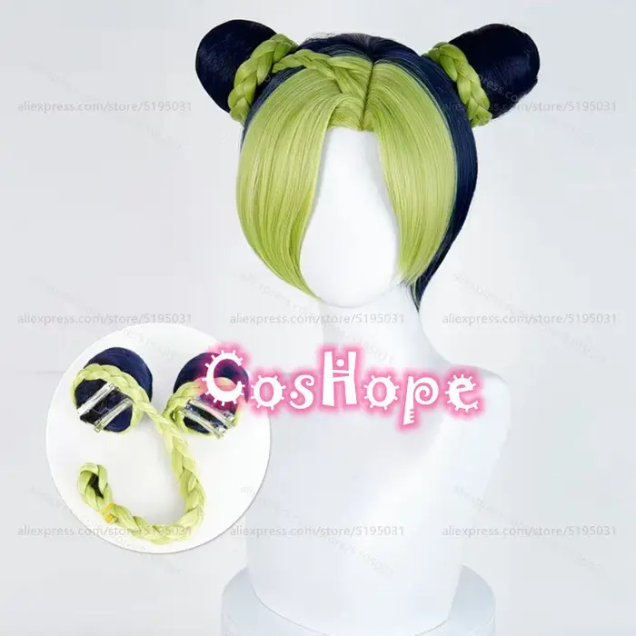 JOJO Jolyne Cujoh Cosplay perruque 30 cm bleu foncé vert