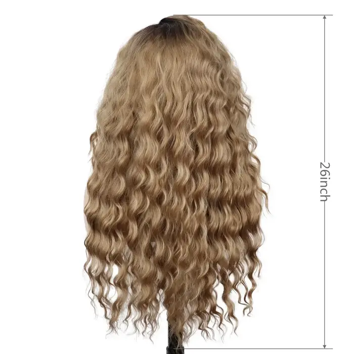 GNIMEGIL synthétique longue vague Cur perruques femme naturel marron perruque avec Clip partie libre côté frange 80s