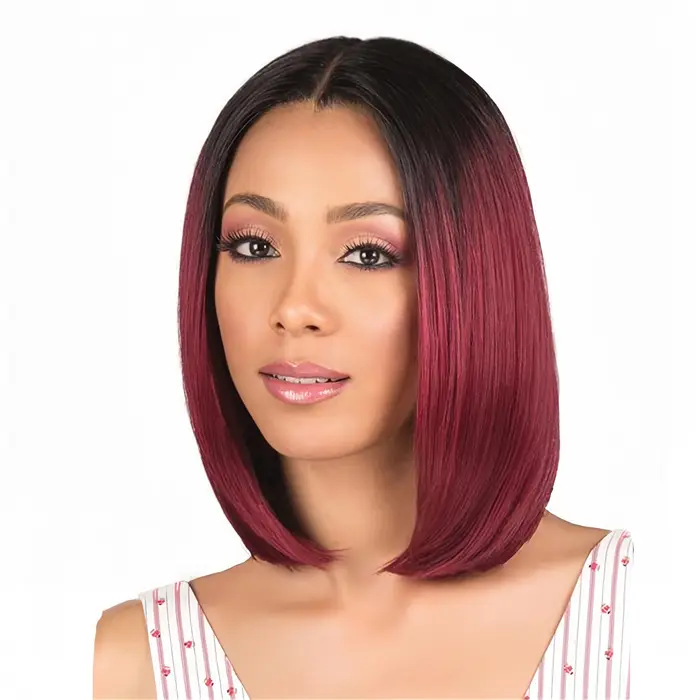 Mode européenne et américaine teint bobo perruque femme cheveux courts raides noir dégradé vin rouge