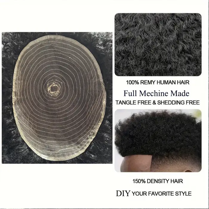 Toupet de cheveux de style afro pour hommes ou topper pour femmes postiches fabriquées à la machine 100% systèmes de