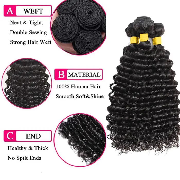Paquets de cheveux humains avec fermeture vague profonde brésilienne vierge bouclés 3
