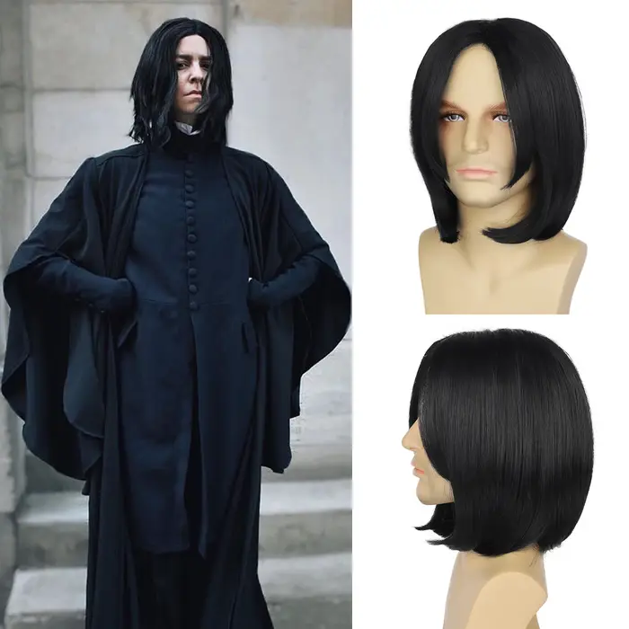 Tereshar professeur Severus Snape perruque synthétique courte droite noir hommes