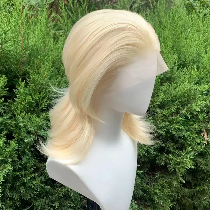 Perruque courte blonde en mulet synthétique 13×4 avec dentelle frontale pour femmes