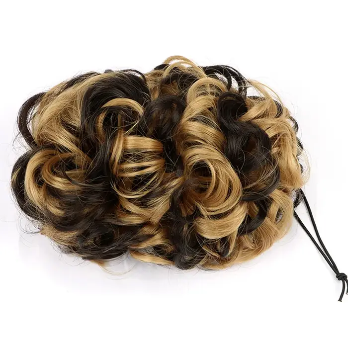 Chignon synthétique désordonné avec élastique et cordon de serrage