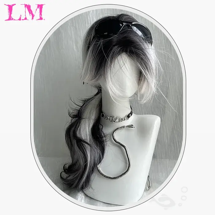 LM-Perruque Lolita Synthétique Longue et Droite avec Frange pour Fille, Mignonne Ombre, Rose, Blonde