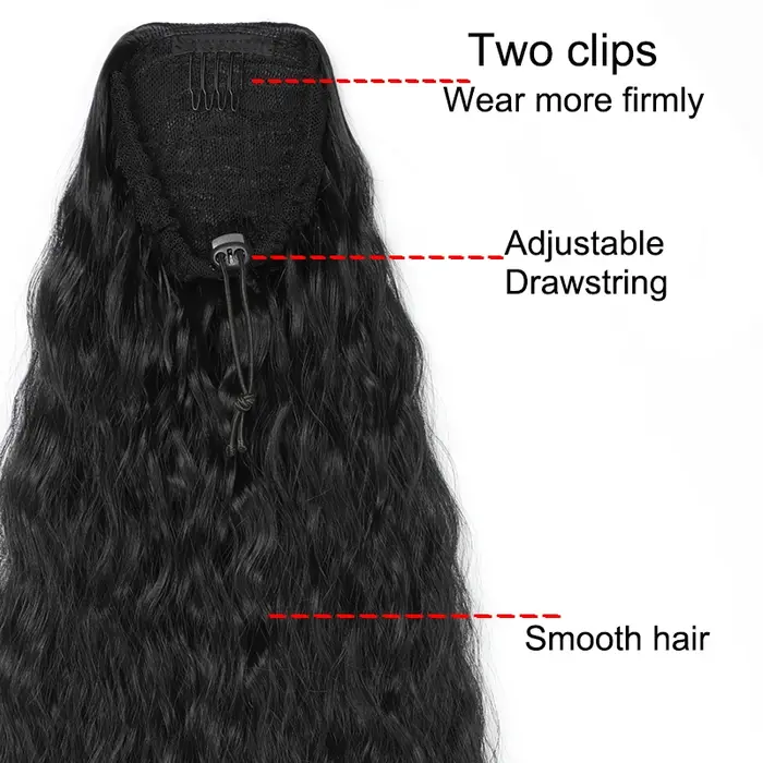 22 pouces synthétique longue crépus bouclés queue de cheval Extension de cheveux cordon enveloppé pi