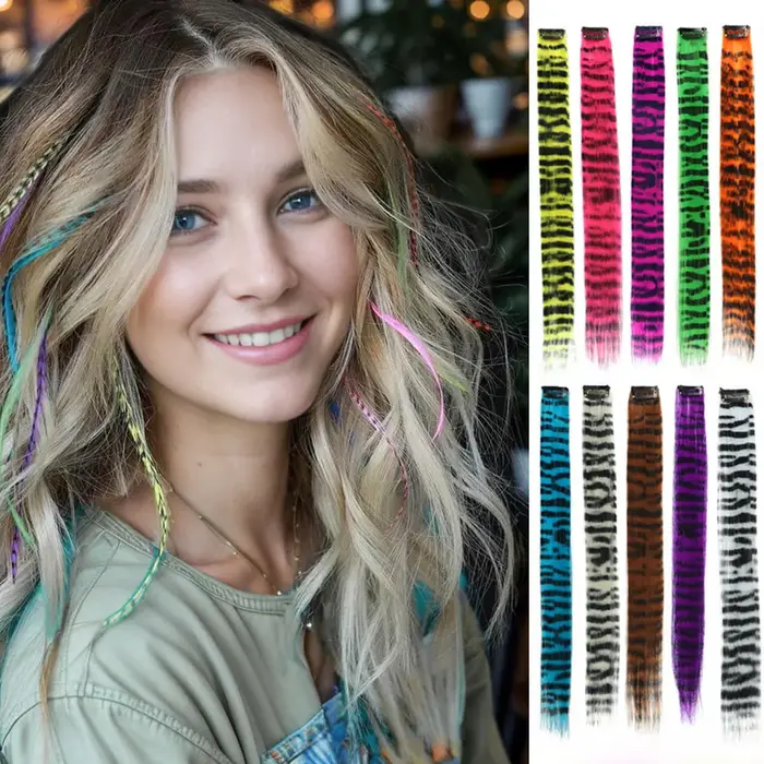 Extensions capillaires synthétiques longues et lisses à clipser, 1 pièce, Extensions capillaires colorées à clips pour un usage quotidien ou de noël