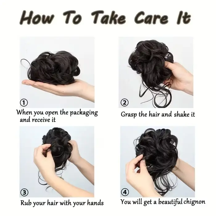 Chignon synthétique court ondulé bouclé désordonné élégant, pièce de cheveux à clip, chignon en déso