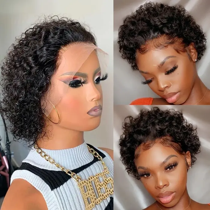 Perruque Pixie Cut Courte Bouclée en Cheveux Humains, Perruque Brésilienne Pas Chère en Cheveux Remy