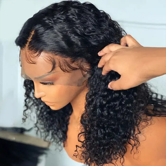 Perruques sans colle 100% cheveux humains prêts à porter crépus bouclés courts Bob