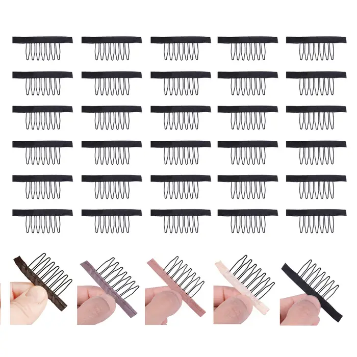 Clips pour perruques en dentelle, en acier, 7 dents, en tissu polyester durable, peignes pour postic