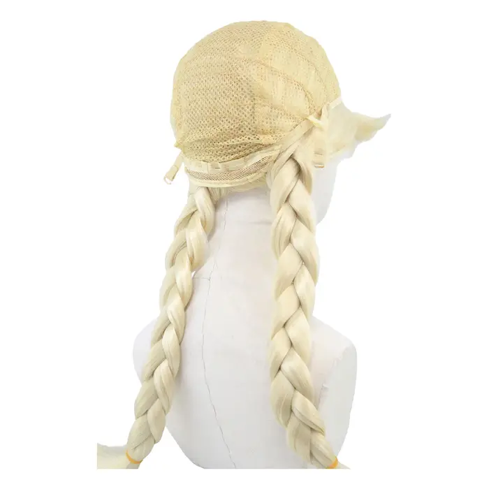 Perruque blonde à double tresse avec frange