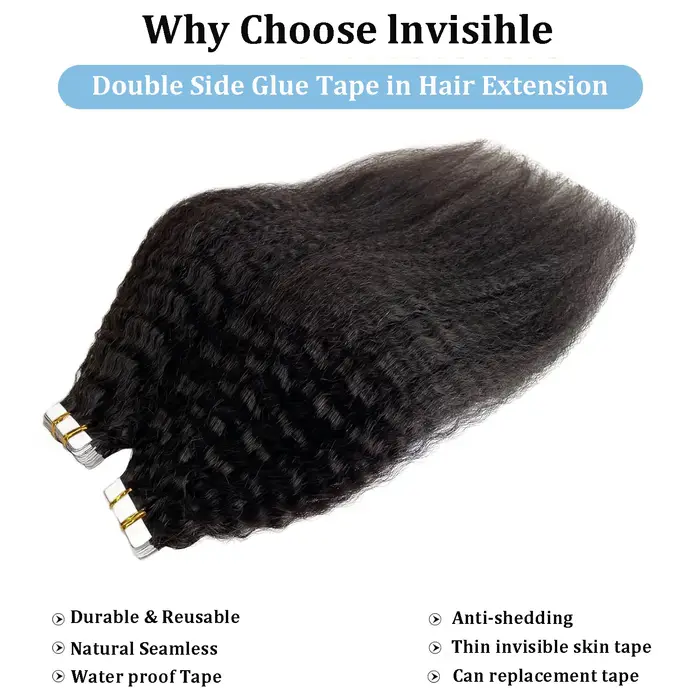 Bande dans les Extensions de cheveux humains crépus droits Extensions adhésives de cheveux brésilien