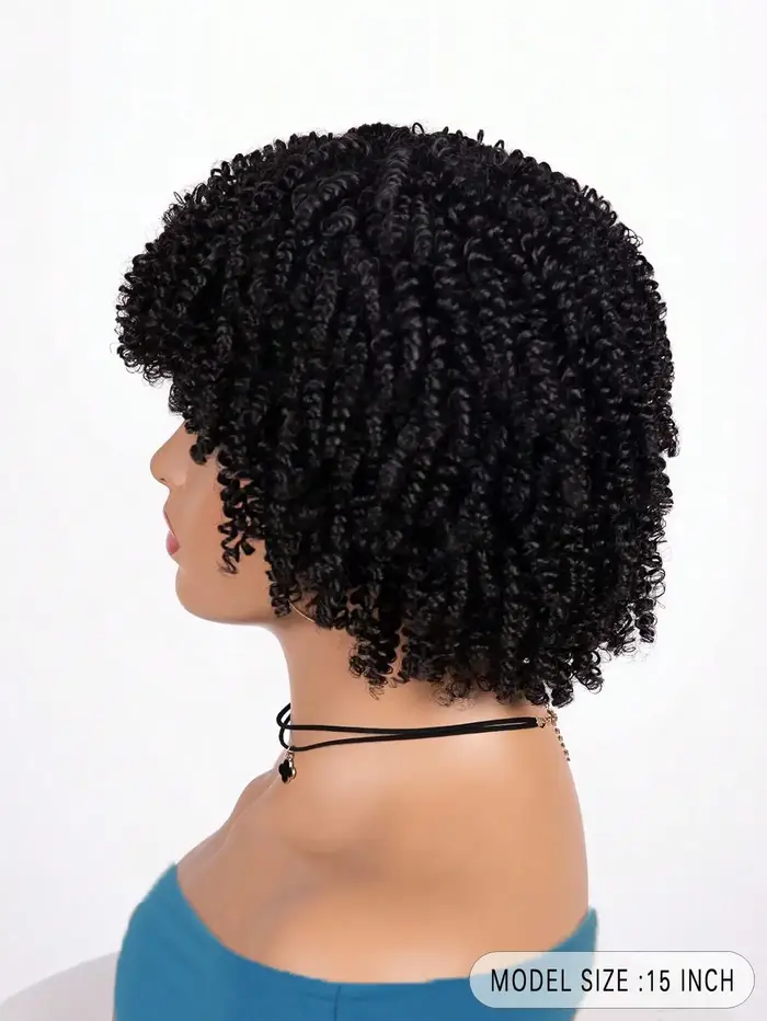 Perruque afro bouclée courte avec frange pour femmes noires