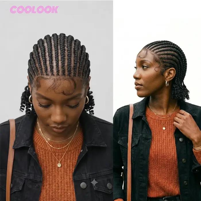 Perruque tressée de 8 pouces, cheveux courts tressés, perruque bob bohème, tresses box braids sans nœuds, tresses cornrows avec pointes bouclées, perruque tressée en dentelle pour femmes
