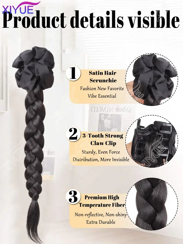 Perruque queue de cheval synthétique noire XY avec pince à cheveux