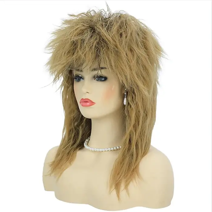 HAIRJOY cheveux synthétiques 80s Tina Diva Costume perruque pour femmes grand blond Rocker taureau perruques Glam Punk
