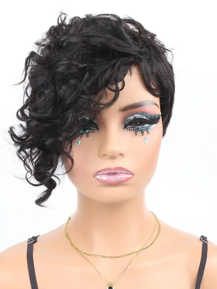 Perruque courte coupe pixie en cheveux humains pour femmes