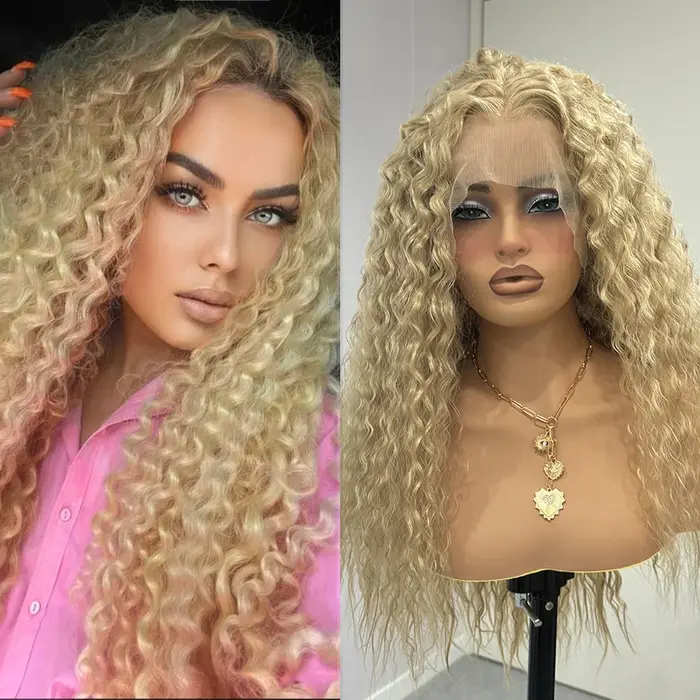 Perruque Lace Front Wig synthétique bouclée Blonde longue
