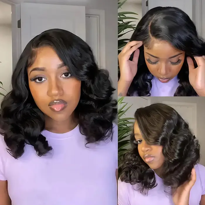 180% densité Bob perruque vague de corps porter et Go perruques sans colle pour les femmes prêt à porter 100% perruques de cheveux humains pré plumées perruque de dentelle