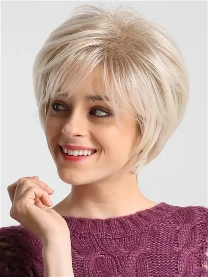 Perruque Bob courte brune naturelle pour femmes, postiche de fête quotidienne avec frange latérale, 