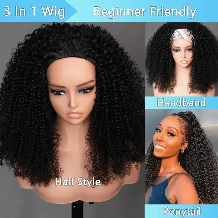 Demi-perruque bouclée crépue 220 % de densité, cheveux Remy, perruques bouclées en cheveux humains, 