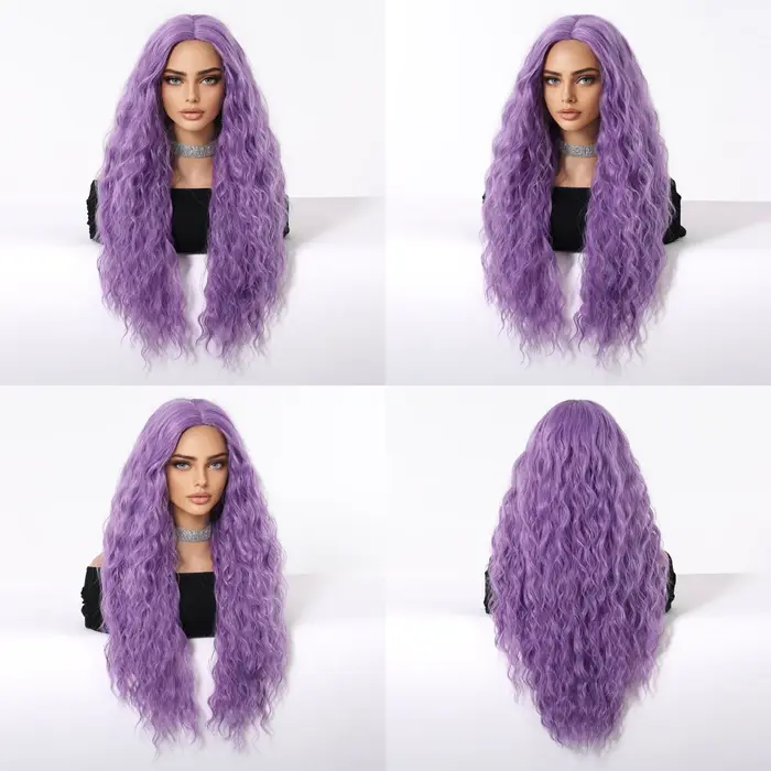 Perruque violette longue bouclée pour femme